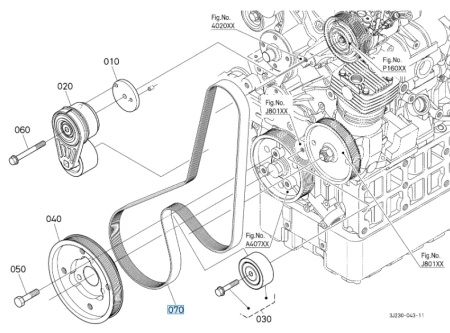 Pasek klinowy klimatyzacji i pneumatyki Kubota 3J03666330