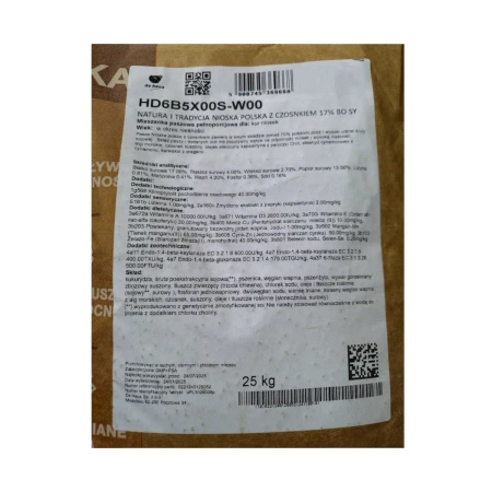 Natura i tradycja: Nioska polska z czosnkiem 17% duże jajo sypka De Heus 25kg