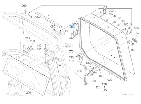 Podkładka prawa tylnej szyby Kubota 3C58161840